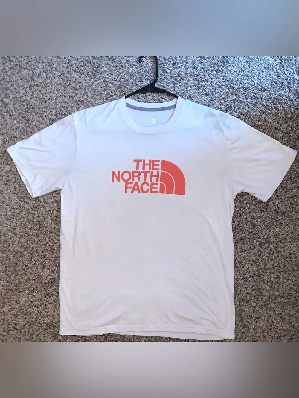 The North Face Men’s White Tee with Coral Logo - Picture 1 of 2